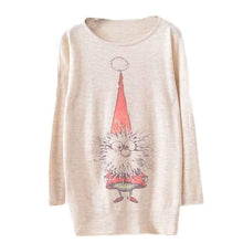 Vintage Womens Knitted Sweater Casual Long Sleeve Printed Loose Knitwear Tops Jumper Tops Pullover pull femme IMY66