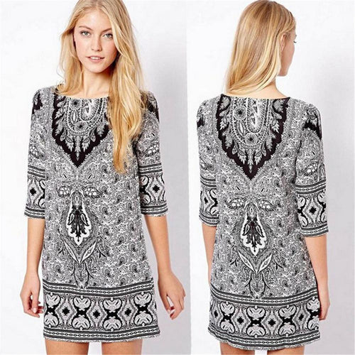 Vintage Bohemian Women Dress Casual Half Sleeve Totem Floral Print Slim Bodycon Bandage Dress vestido de festa robe IMY66