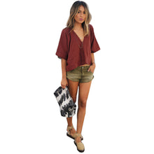 Vintage Boho Hippie Blouse Women Sexy V Neck Loose Pullover Shirt Half Sleeve Tops Shirt Blouse blusas feminina IMY66
