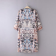 Vintage Boho Women Loose Long Tops Leopard Printed Chiffon Shawl Kimono Cardigan Tops Cover up Blouse Blusas IMY66