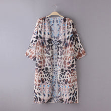 Vintage Boho Women Loose Long Tops Leopard Printed Chiffon Shawl Kimono Cardigan Tops Cover up Blouse Blusas IMY66