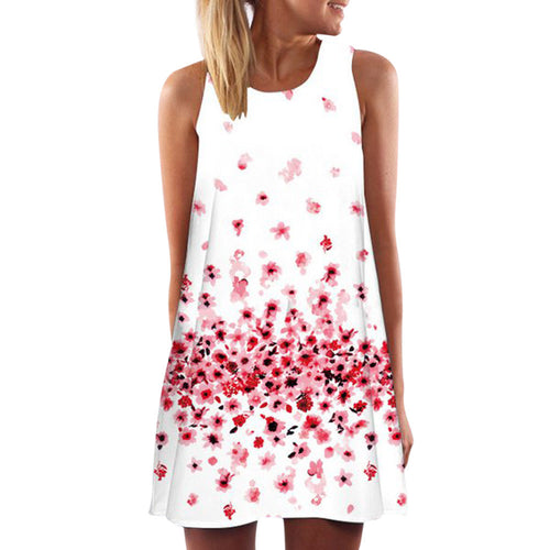 Vintage Boho Women Dress Casual Sleeveless Vest A Line Beach Printed Party Short Mini Dress Vestidos Femininos IMY66