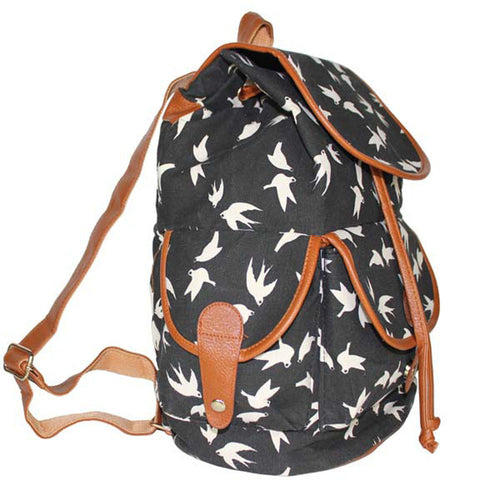 Vintage Women Canvas Bird&Owl&Flag Printing Backpack Travel Rucksack Hobo School Bago Satchel Bookbags Backpack IMY66