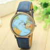 Vintage Watch Luxury Relojes Map Women Dress Watch Denim Fabric Band Global Travel By Plane Print Men Clocks IMY66