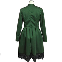 Vintage Women Party Dresses robe Elegant Sexy Dark Green Turtleneck Long Sleeve Lace Dress vestido de festa IMY66