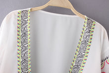 Vintage Women Chiffon Blouses Boho National Print Frenum Shawl Kimono Cardigan Tops Bikini Cover up Outwear IMY66