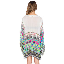 Vintage Women Chiffon Blouses Boho National Print Frenum Shawl Kimono Cardigan Tops Bikini Cover up Outwear IMY66