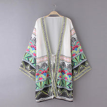Vintage Women Chiffon Blouses Boho National Print Frenum Shawl Kimono Cardigan Tops Bikini Cover up Outwear IMY66