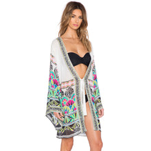 Vintage Women Chiffon Blouses Boho National Print Frenum Shawl Kimono Cardigan Tops Bikini Cover up Outwear IMY66