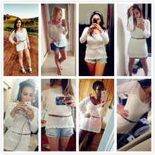 Vintage Women Dress Boho Sexy Hollow Lace Crochet Dress Beach Party Mini Dress With Belt vestidos de festa IMY66