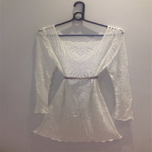 Vintage Women Dress Boho Sexy Hollow Lace Crochet Dress Beach Party Mini Dress With Belt vestidos de festa IMY66