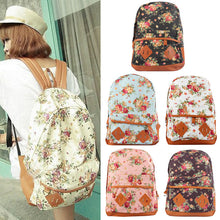 Vintage Women Girl Sweet Canvas Rucksack Flower Printing Backpack School College Book Travel Shoulder Bag IMY66