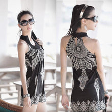 Vintage Women Clothing National Hippie Bohemian Retro Totem Slim Sleeveless Black\White Dress IMY66