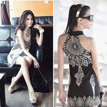 Vintage Women Clothing National Hippie Bohemian Retro Totem Slim Sleeveless Black\White Dress IMY66