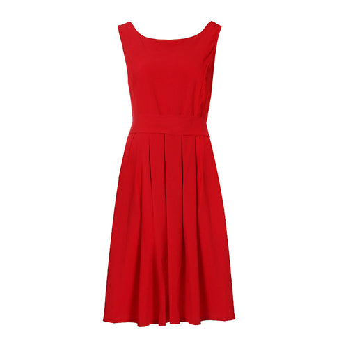 Vintage Women Hepburn Sleeveless Casual Pleated Elegant Party Backless Dress roupas femininas IMY66