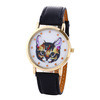 Vogue Women Girls Cartoon Cat Watches Faux Leather Band Analog Quartz Wrist Watch Reloj Clock Hours IMY66