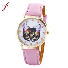 Vogue Women Girls Cartoon Cat Watches Faux Leather Band Analog Quartz Wrist Watch Reloj Clock Hours IMY66