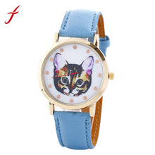 Vogue Women Girls Cartoon Cat Watches Faux Leather Band Analog Quartz Wrist Watch Reloj Clock Hours IMY66