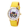 Vogue Women Girls Cartoon Cat Watches Faux Leather Band Analog Quartz Wrist Watch Reloj Clock Hours IMY66