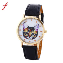 Vogue Women Girls Cartoon Cat Watches Faux Leather Band Analog Quartz Wrist Watch Reloj Clock Hours IMY66