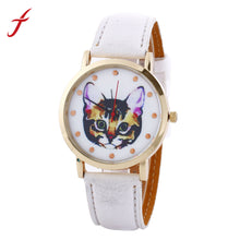 Vogue Women Girls Cartoon Cat Watches Faux Leather Band Analog Quartz Wrist Watch Reloj Clock Hours IMY66