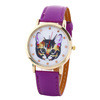 Vogue Women Girls Cartoon Cat Watches Faux Leather Band Analog Quartz Wrist Watch Reloj Clock Hours IMY66