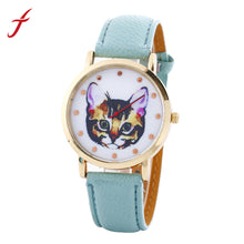 Vogue Women Girls Cartoon Cat Watches Faux Leather Band Analog Quartz Wrist Watch Reloj Clock Hours IMY66