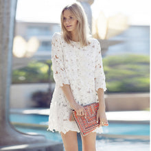 White Dress Women Floral Lace Crochet Dress Casual Embroidery Beach Bandage Short Dress vestidos femininos IMY66