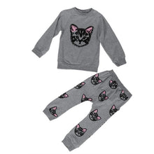 Lovely Baby Kids Set Clothes Long Sleeve Cats Print Sweatershirt Tracksuit+Pants Outfits Set Clothes Outfits Suit IMY66
