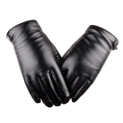 Men Thermal Sports PU Leather Gloves Outdoor Driving Phone Touch Screen Wrist Gloves Mittens Cashmere IMY66