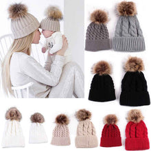 Warm Fur Pom Pom Caps Mom And Baby Knitted Keep Beanie Hat Bonnet Kids hat mom Baby Hats Caps Knit hats IMY66