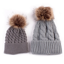 Warm Fur Pom Pom Caps Mom And Baby Knitted Keep Beanie Hat Bonnet Kids hat mom Baby Hats Caps Knit hats IMY66
