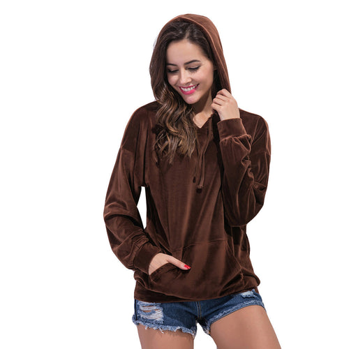 Warm Hooded T-Shirts For Women loose Pocket Pure Velet Hoodie Sweatshirt tee shirt femme camiseta mujer IMY66