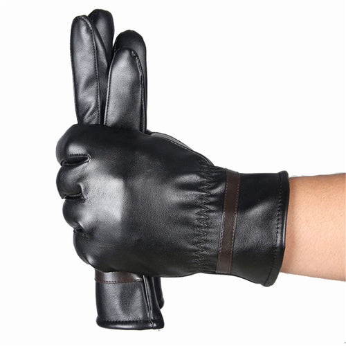 Warm PU Leather Gloves For Men Full Finger Thick Cashmere Male Gloves Driving Waterproof Gloves guantes mujer IMY66