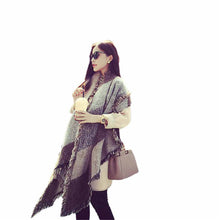 Warm Scarf Women Faux Cashmere Blanket Scarf Large Tartan Tassels Shawls And Scarves Stole Plaid Woollen Cloth IMY66