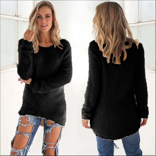 Warm Soft Sweaters For Womens Casual Solid Long Sleeve Round Neck Jumper Sweaters Jumper Tops Pullover pull femme IMY66