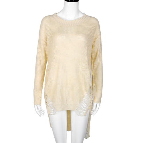 Women Girls Knitted Sweater Dress Hole Long Sleeve BodyCon Party Sweater Mini Dress Vestidos femininos IMY66