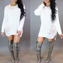 Women Girls Knitted Sweater Dress Hole Long Sleeve BodyCon Party Sweater Mini Dress Vestidos femininos IMY66