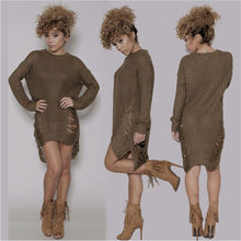 Women Girls Knitted Sweater Dress Hole Long Sleeve BodyCon Party Sweater Mini Dress Vestidos femininos IMY66