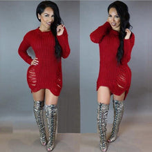 Women Girls Knitted Sweater Dress Hole Long Sleeve BodyCon Party Sweater Mini Dress Vestidos femininos IMY66