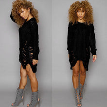 Women Girls Knitted Sweater Dress Hole Long Sleeve BodyCon Party Sweater Mini Dress Vestidos femininos IMY66