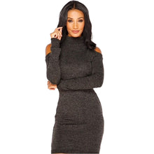 Women Knitted Sweater Dress Sexy Off Shoulder Long Sleeve Turtleneck Warm BodyCon Mini Dress vestidos femininos IMY66