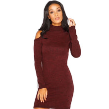 Women Knitted Sweater Dress Sexy Off Shoulder Long Sleeve Turtleneck Warm BodyCon Mini Dress vestidos femininos IMY66