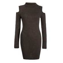 Women Knitted Sweater Dress Sexy Off Shoulder Long Sleeve Turtleneck Warm BodyCon Mini Dress vestidos femininos IMY66