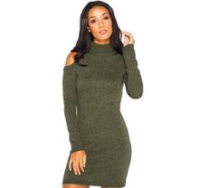 Women Knitted Sweater Dress Sexy Off Shoulder Long Sleeve Turtleneck Warm BodyCon Mini Dress vestidos femininos IMY66