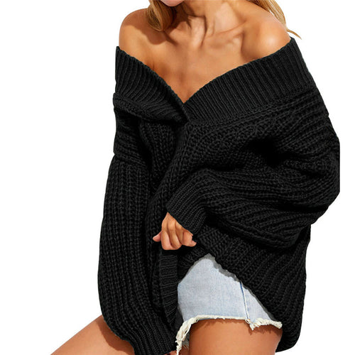 Women Knitted Sweater Solid Sexy V Neck Long Sleeve oversized Women Jumper Pullovers and Sweater Knitwear IMY66