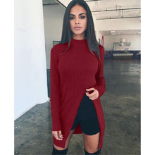 Women Long Sleeve Knitted Sweater Sexy Open Fork O Neck Sweater Jumper Tops Knitwear Dress Pullover pull femme IMY66
