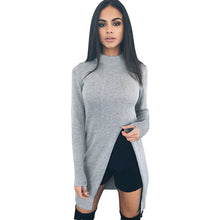 Women Long Sleeve Knitted Sweater Sexy Open Fork O Neck Sweater Jumper Tops Knitwear Dress Pullover pull femme IMY66
