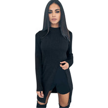 Women Long Sleeve Knitted Sweater Sexy Open Fork O Neck Sweater Jumper Tops Knitwear Dress Pullover pull femme IMY66