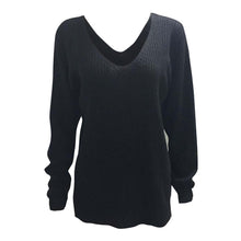 Women Loose Knitted Sweater Solid Sexy V Neck Long Sleeve Knitwear Casual Tops Pullovers pull femme IMY66